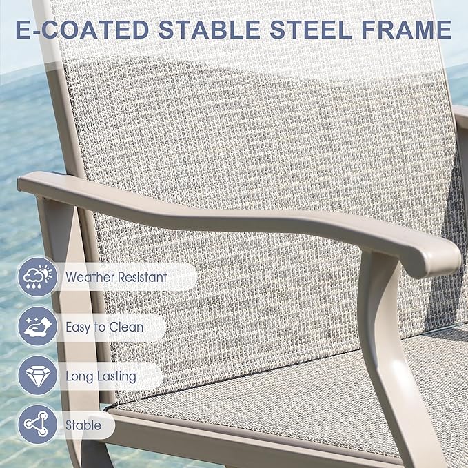 VICLLAX 9 Pieces Outdoor Dining Set, Patio Furniture Set of 8 Patio Swivel Dining Chairs and 60" Patio Round Table, Sandshell Chairs & Sandshell Tabletop