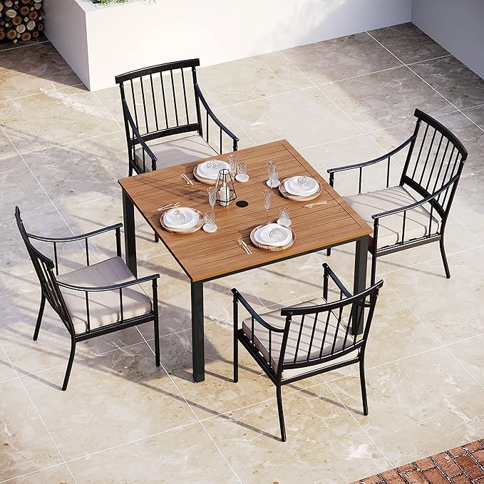 Sophia & William 5 Pcs Patio Furniture Outdoor Dining Set, Metal Patio Table and Chairs, Adjustable Umbrella Hole & Seat Cushion, Weather Resistant Patio Conversation Bistro Set for Yard Deck