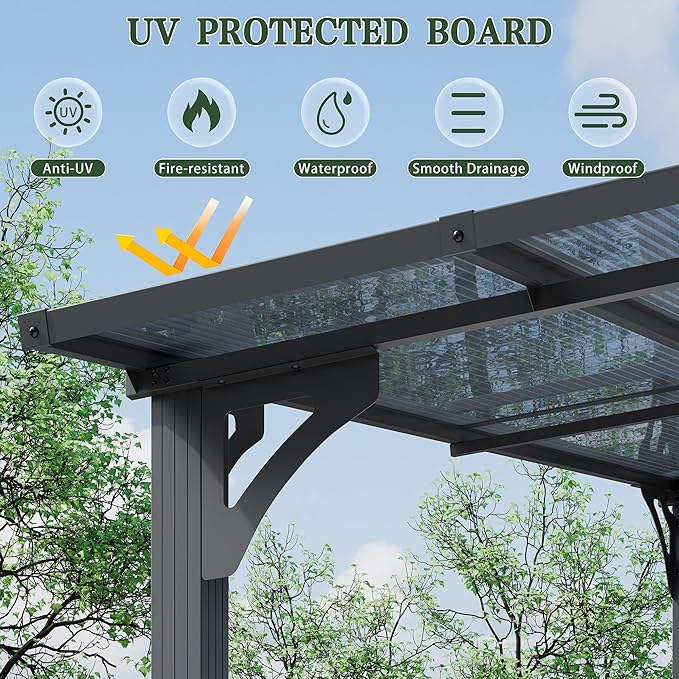 Vongrasig 10’ x 10’ Gazebo for Patio, Large Wall-Mounted Pergola Gazebo on Clearance, Outdoor Lean to Awnings for Backyard, Deck, Patio