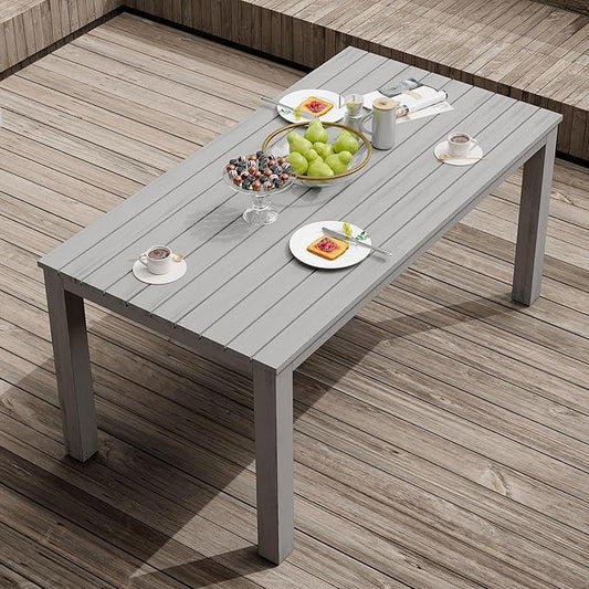 All-Weather Aluminum Outdoor Dining Table, Modern Rectangle Patio Dining Table for Balcony Garden, Grey