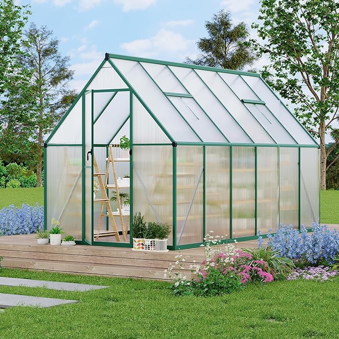6X11 ft Polycarbonate Greenhouse with Aluminum Frame, Polycarbonate Greenhouse for Outdoors, Greenhouses with Ventilation, Aluminum Large Walk-in Greenhouses for Outside