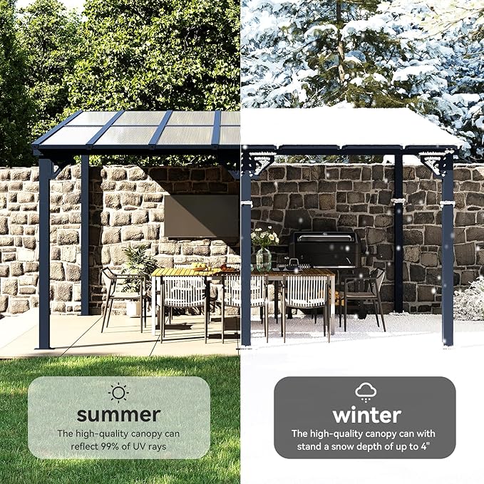 Aoxun Gazebo for Patio 10' x 14', Premium Gazebo Pergola with Sloped Roof, Large Wall-Mounted Heavy Duty Awnings, for Backyard, Patio, Deck and More