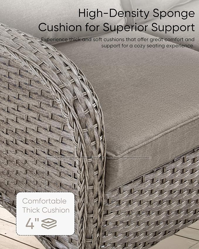 Outdoor Furniture-8 Piece Wicker Patio Furniture Set with Patio Swivel Chair Wicker Rattan Couch with Outdoor Rocking Chair Patio Conversation Set for Deck Lawn Porch Balcony Poolside-Grey/Grey
