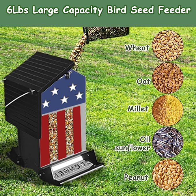 Squirrel Proof Bird Feeder, Hanging Bird Seed Feeders for Outdoors, 5LBS Large Capacity Metal Weight-Activated Perches Wild Birdfeeder for Blue Jay, Cardinal, Outside