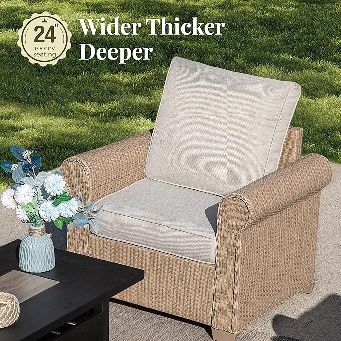 Patio Furniture Set 2 pcs, Wicker Outdoor Patio Furniture, 2 Single Chairs, Rattan Patio Conversation Set for Backyard Deck, Beige