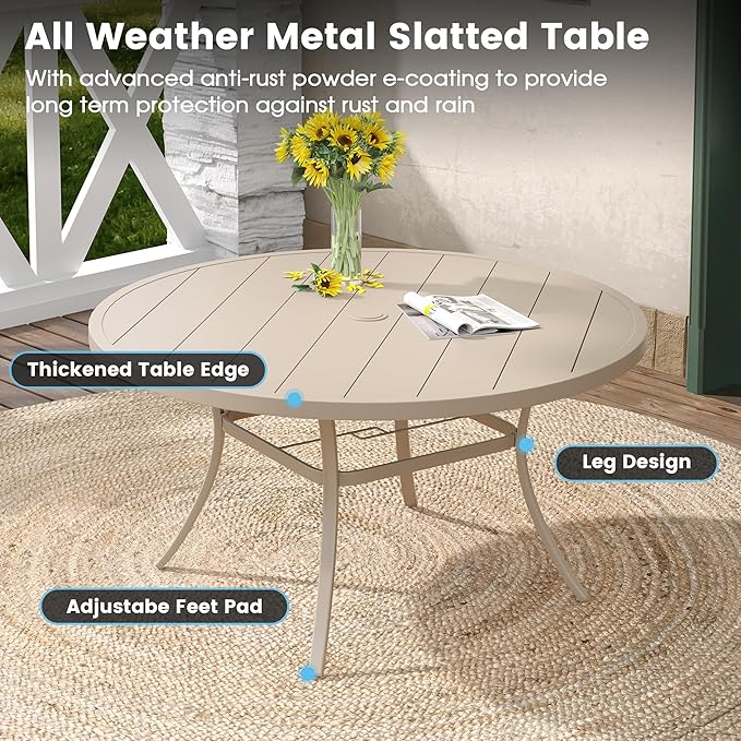 DIFY 7 Pieces Outdoor Patio Dining Set, 6 Sandshell Textilene Swivel Dining Chairs and 53" Sandshell Round Metal Dining Table, Outdoor Table and Chairs