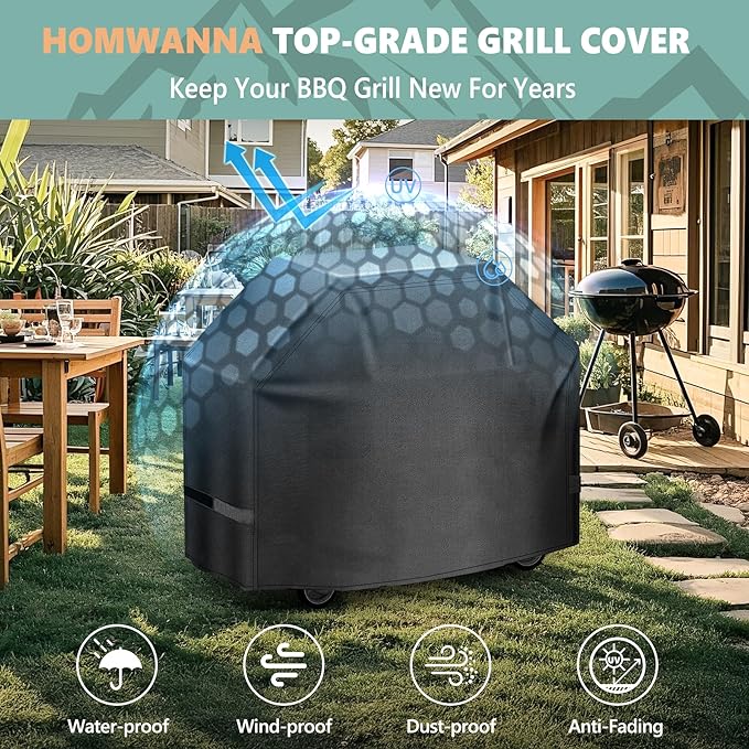 Grill Cover 58 Inch - Superior BBQ Cover for Weber Genesis 300 Series Grill - 600D Outdoor Grill Cover for Dyna-glo, Char-Broil, Nexgrill, Monument, Weber Genesis E330 and Genesiss II E310
