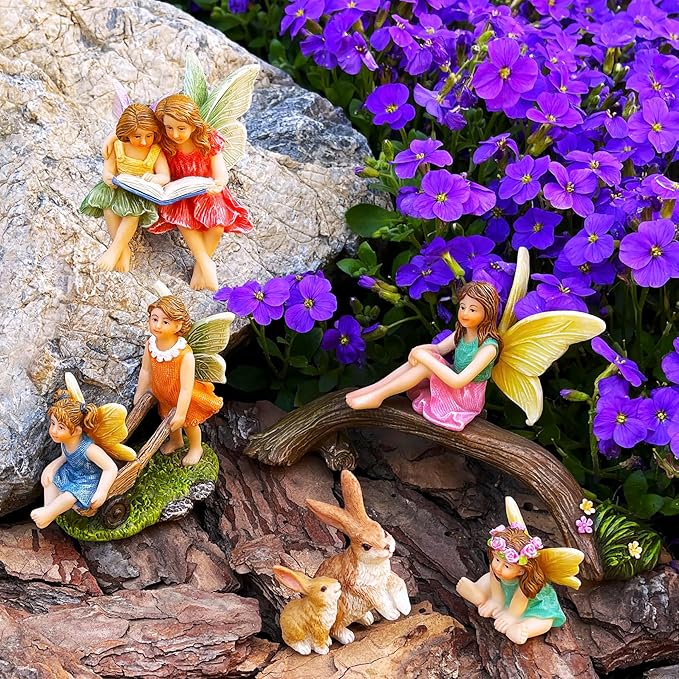 Mood Lab Fairy Garden - Miniature Family Kit Figurines & Accessories - Fairies Statue Set of 6 pcs - Outdoor or House Decor