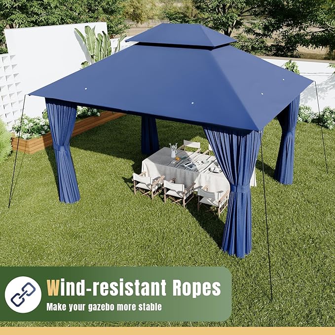 AOXUN Outdoor Gazebo for Patio 10x12, Metal Frame Canopy with Double Roofs, Heavy Duty Party Tent and Shelter with Mosquito Netting and Privacy Screen for Backyard, Lawn, Garden, Deck