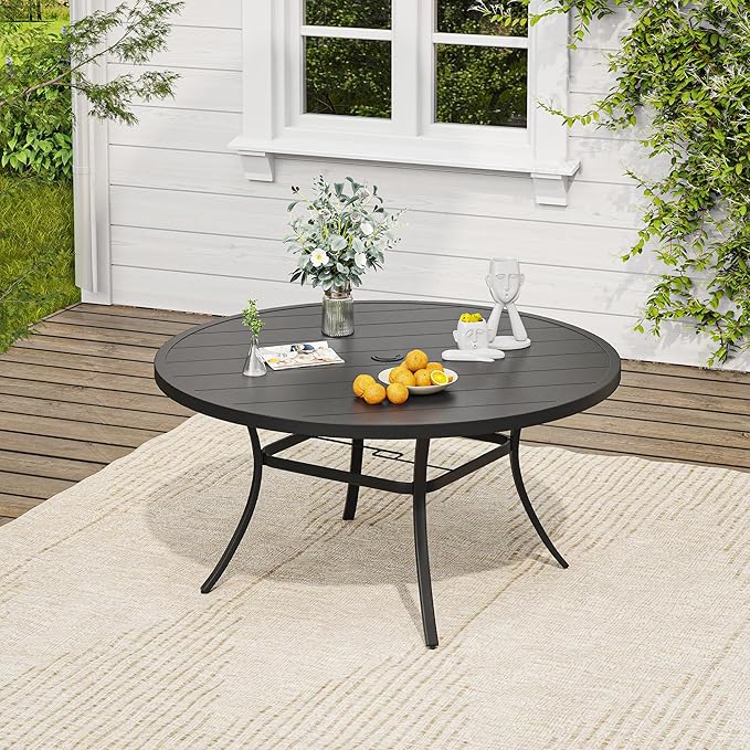 VICLLAX 7 Pieces Outdoor Dining Set, Patio Furniture Set of 6 Patio Swivel Dining Chairs and 50" Patio Round Table, Navy Blue Chairs & Black Tabletop