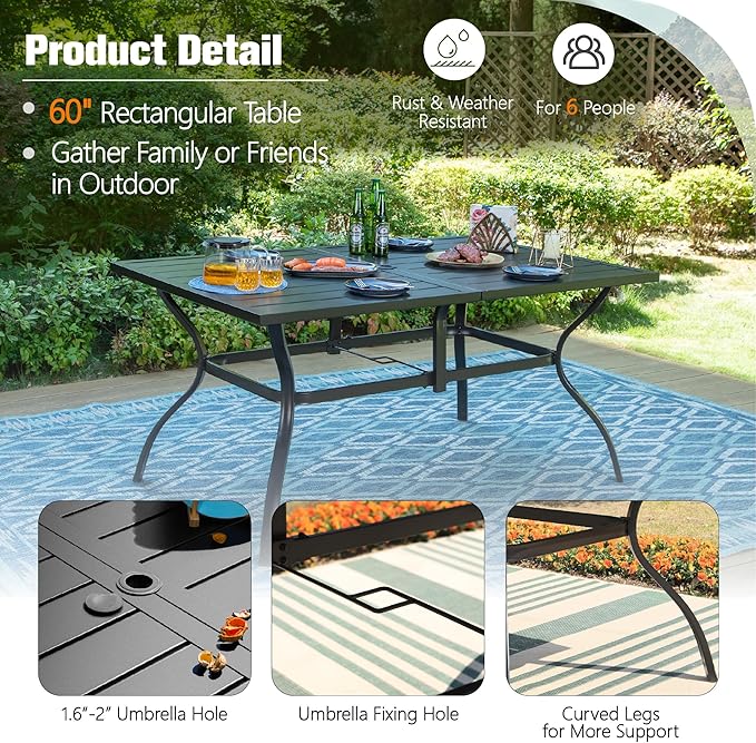 Sophia & William 7 Pieces Patio Dining Set, Rectangle Patio Table and Chairs Set of 2 Adjustable Umbrella Hole & Seat Cushions, Outdoor Conversation Furniture Set for Porch Backyard Balcony