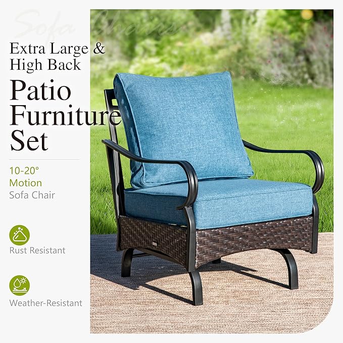 Sophia & William Extra Large Outdoor Patio Motion Sofa Chairs Set 2 PCS Heavy-Duty Metal Porch Furniture with High Back & Deep Seating Area, 5.5" Thicken Cushions for Deck, Lawn, Outside (Navy)