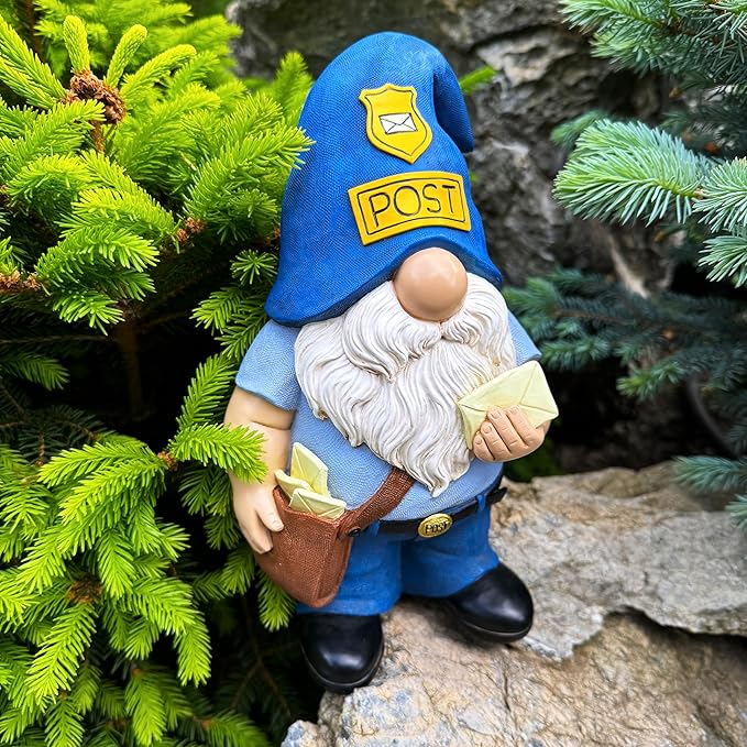 Mood Lab Garden Gnome - Funny Postman Gnome Figurine - 9.25 Inch Tall Lawn Statue - for Outdoor or House Decor