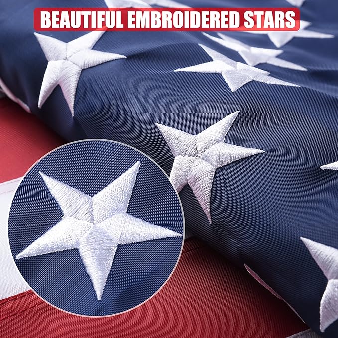 American Flag 4x6 Ft, US Deluxe Embroidered Heavy Duty Polyester Durable Outside Flags with Brass Grommets