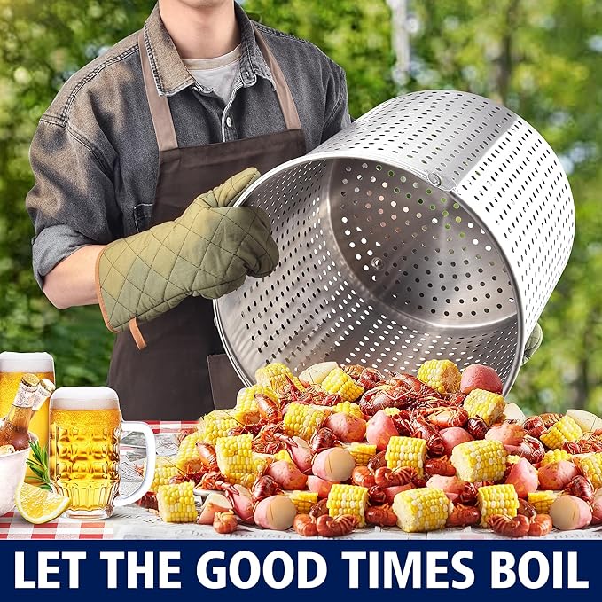 ARC 64QT Stainless Steel Pot with 200,000BTU Propane Fryer, Seafood Boil Pot, Crab Boil Pot, Lobster Pot, Shrimp Boil Pot, Tamale Steamer Pot with Basket and Turkey Fryer Burner