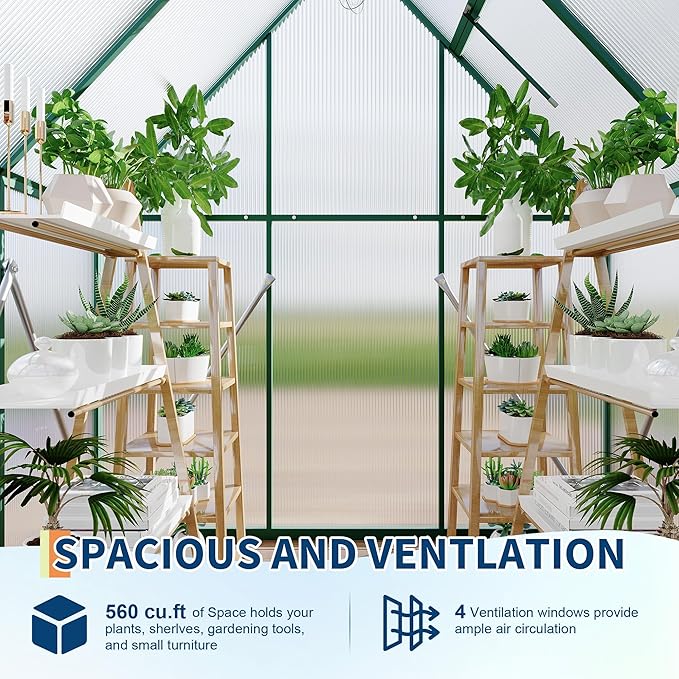 6X4 ft Polycarbonate Greenhouse with Aluminum Frame, Polycarbonate Greenhouse for Outdoors, Greenhouses with Ventilation, Aluminum Large Walk-in Greenhouses for Outside