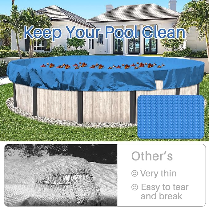 ECOOPTS 16 ft Round Pool Cover for Above Ground Pools, Swimming Pool Cover Protector Winter Safety Cover (Blue)