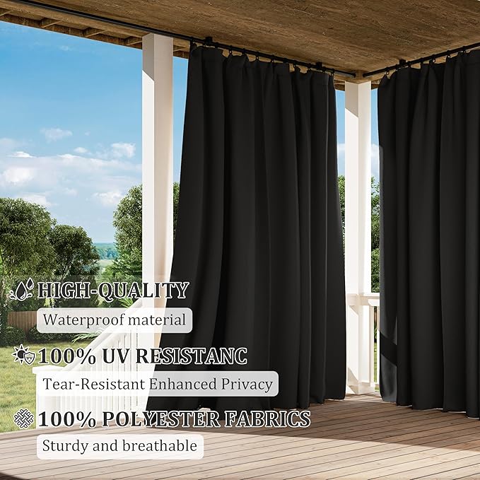 Gazebo Universal Replacement Privacy Curtain,10'×13' Gazebo Outdoor Waterproof Curtains, 4-Panels Sidewall Curtains with Double Zipper for Patio Canopy, Garden and Backyard (Curtain Only)