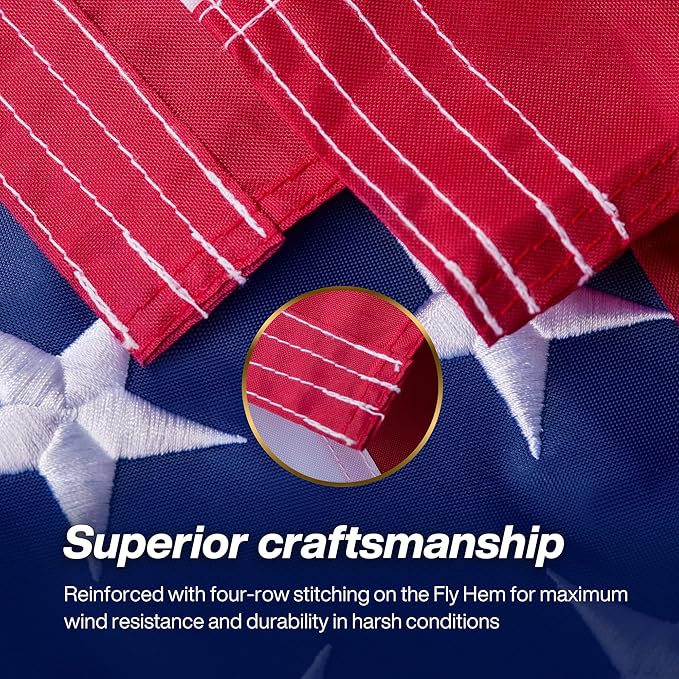 American Flag 2x3 Ft Outdoor Long Lasting US Flag, Heavy Duty Polyester, Embroidered Stars, Sewn Stripes, Brass Grommets, UV Protection Perfect for Outdoors! USA Flag