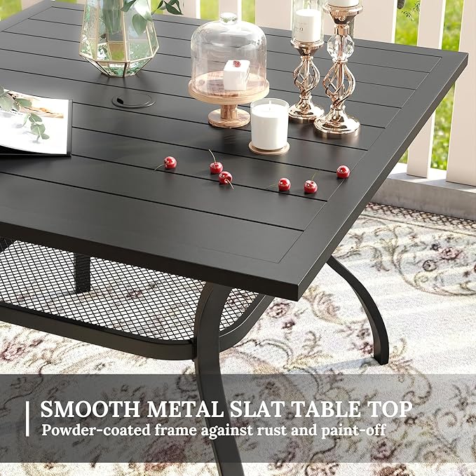 VICLLAX 5 Pieces Patio Dining Set for 4, Outdoor Furniture Set Includes 37.8" Square Outdoor Table and 4 Patio Swivel Chairs for Lawn Garden, Black Tabletop and Blue Fabric