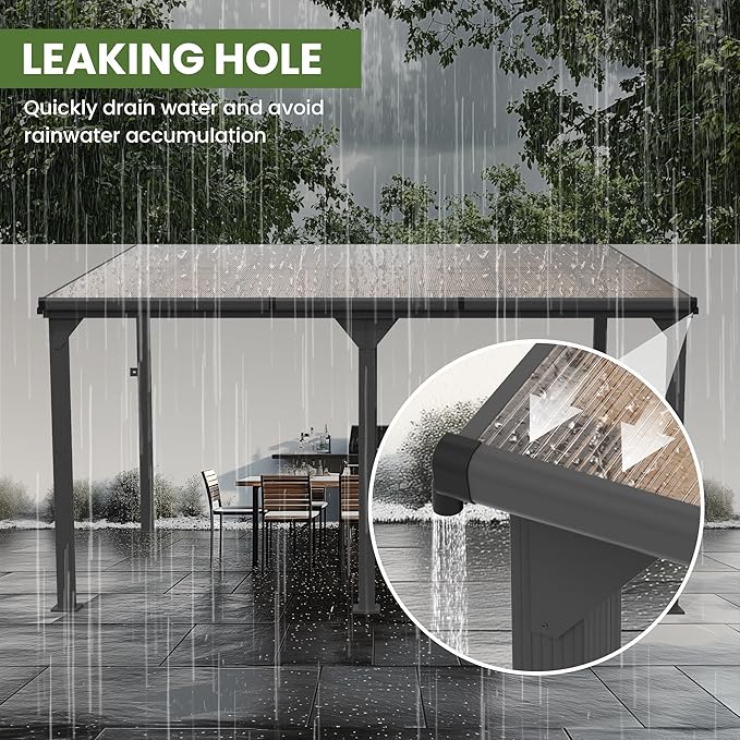 10 * 12FT Pergola,Outdoor Gazebo,Hardtop Lean to Gazebo,Wall Mounted Pergola,Pergolas Gazebos Clearance,Aluminum Frame Pergola,UV Resistant Patio Roof,Patio Awnings for Porch,Lawn,Backyard