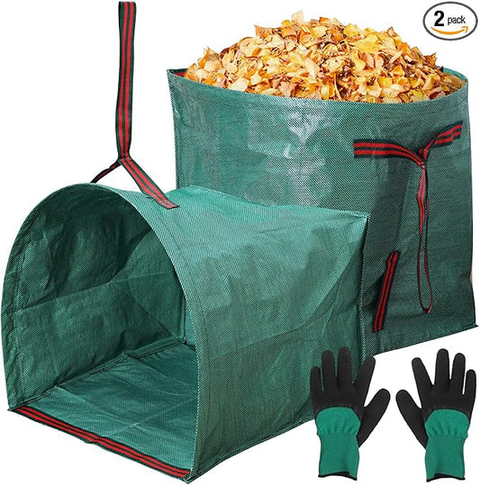 53 Gallon Garden Bags for Debris,2-Pack Yard Waste Bags,Large Dustpan-Type Lawn bags with Gardening Gloves,Leaf Bags for Yard Debris,Grass Clippings,Collapsible Trash Can for Parties,Laundry,Camping