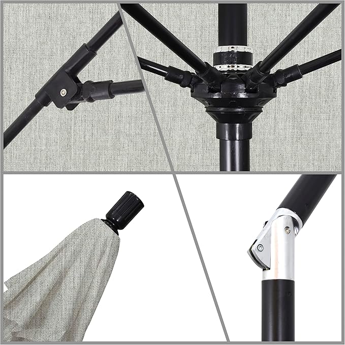 California Umbrella 9' Round Aluminum Pole Fiberglass Rib Market Umbrella, Crank Lift, Collar Tilt, Black Pole, Sunbrella Spectrum Mist