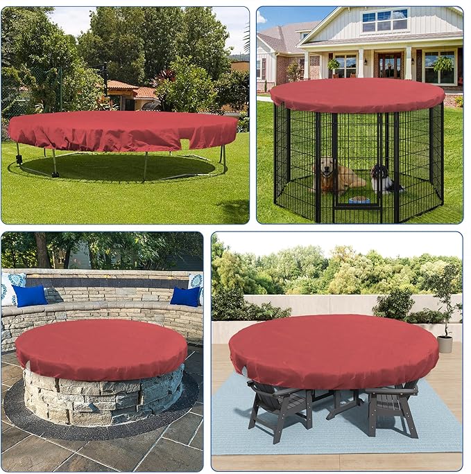 ECOOPTS 14 ft Round Pool Cover for Above Ground Pools, Swimming Pool Cover Protector Winter Safety Cover (Red)