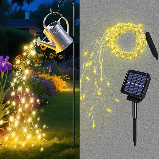ANGMLN Solar Fairy String Lights Outside, 10 Strand 200 LEDs 8 Modes Watering Can Light for Outdoor（No Can）, Firefly Bunch Lights Waterproof Solar Powered Waterfall Lights for Garden Decor