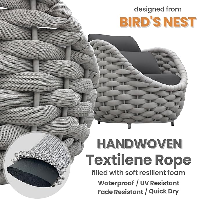 Deck Furniture Accent Chair: Patio Single Armchair Aluminum - Outdoor Woven Rope Armchair Cushioned - Modern Lounge Chair Assembled - All Weather 400lbs for Porch Lanai Balcony Yard Garden Hotel
