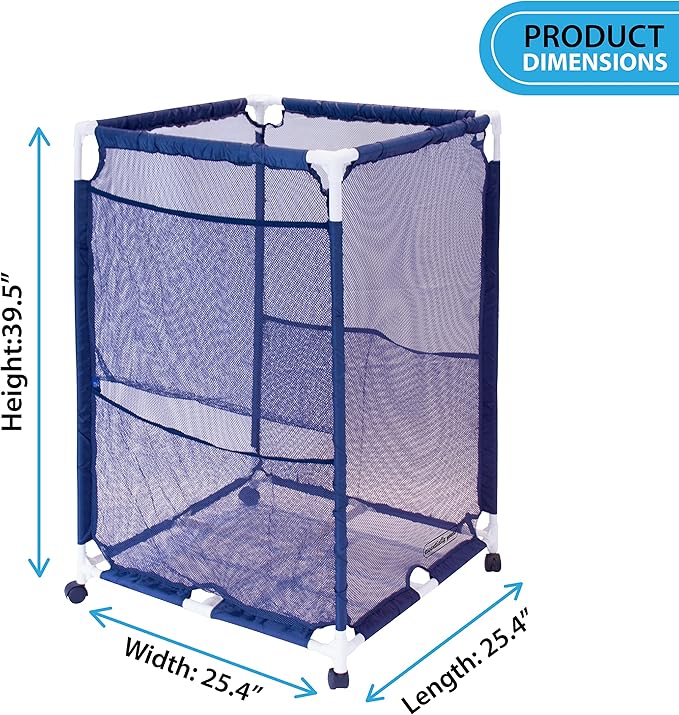 Essentially Yours Rolling Pool Storage Organizer Bin, Medium, (25.4" W x 25.4" L x 40" H), Blue / White Style 417227