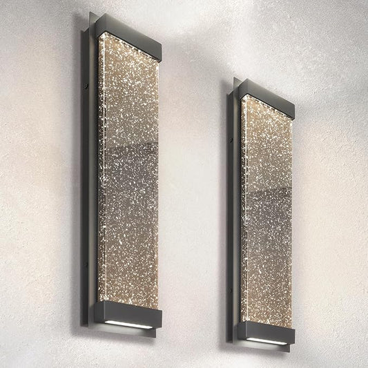 ASD LED 24 Inch Bubble Glass Wall Light Fixture | 22W 530LM 3000K-5000K 100-277V | 3CCT, Waterproof, Dimmable, Up-Down Glow, ETL Listed | Exterior Flush Mount Sconce, Outdoor Lighting | Black, 2 Pack