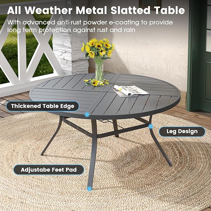 DIFY 9 Pieces Outdoor Patio Dining Set, 8 Grey Textilene Swivel Dining Chairs and 59.8" Grey Round Metal Dining Table, Outdoor Table and Chairs