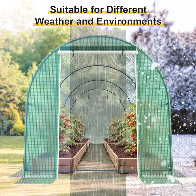 GOJOOASIS Greenhouse with Water System Outdoor Green House for Outside Winter Heavy Duty Large Walk-in Tunnel Portable Greenhouses for Backyard Plants Shed (10'x7'x7' w/Irrigation System)