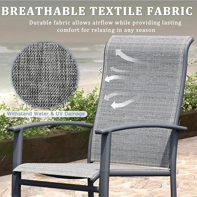 Outdoor Dining Chairs Set of 4, Stackable Patio Chairs with Metal Frame & Textilene Fabric, Perfect for Patio Garden Deck, Grey
