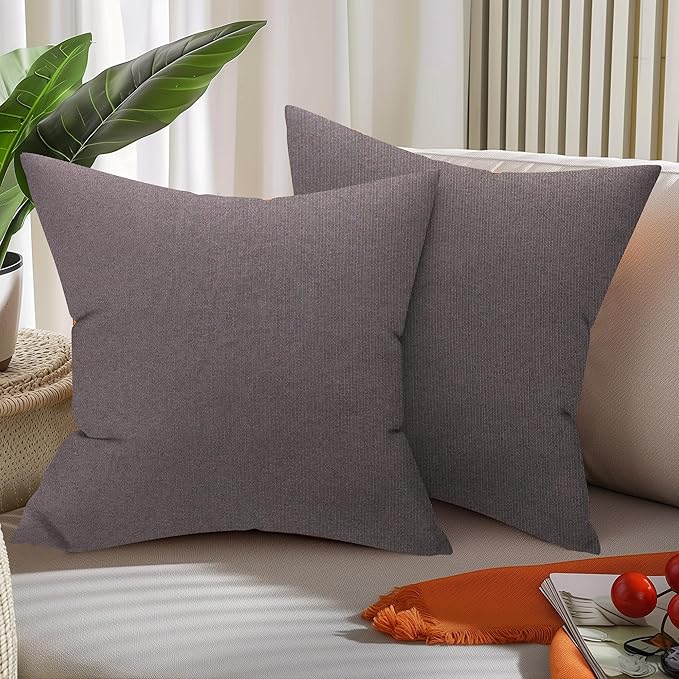 WOLKI Waterproof Outdoor Pillows 20x20 Feather and Down Filled Throw Pillow for Patio Furniture, Outside Decorative Pillow Set of 2, Grey