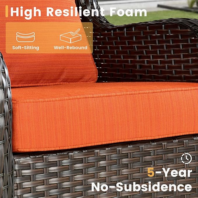 HOOOWOOO Patio Furniture Set,6 Piece Outdoor Furniture Set with Swivel Chairs,Wicker Patio Conversation Couch Chairs Ottoman Set,Orange Red