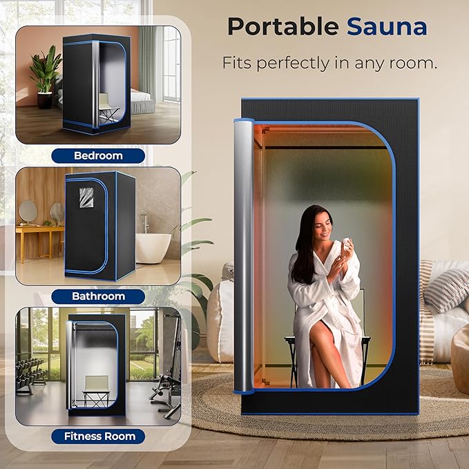 SereneLife Portable Steam Sauna for Home with 4L Steamer, Folding Chair, Remote Control, 9 Heat Levels, Compact Indoor Sauna Tent, Personal Spa, 71" x 35