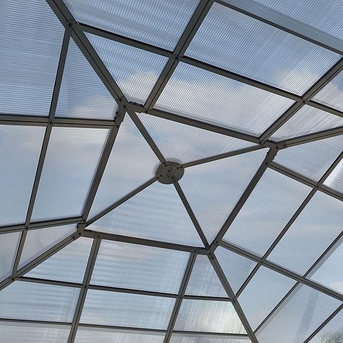 TOOLPORT Hardtop Gazebo 13x13 ft with Aluminum Frame and Approx. 8 mm Polycarbonate Roof - Side Panels in Champagne