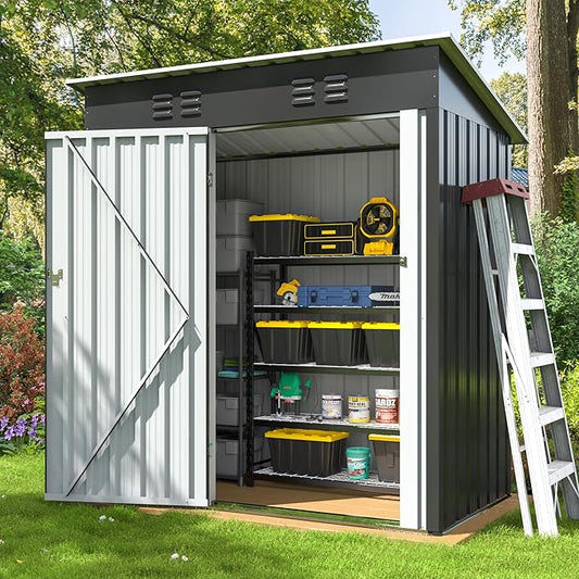 5x3 FT Outdoor Storage Shed, Garden Shed with Updated Frame Structure and Lockable Doors, Metal Tool Sheds for Backyard Garden Patio Lawn, Grey
