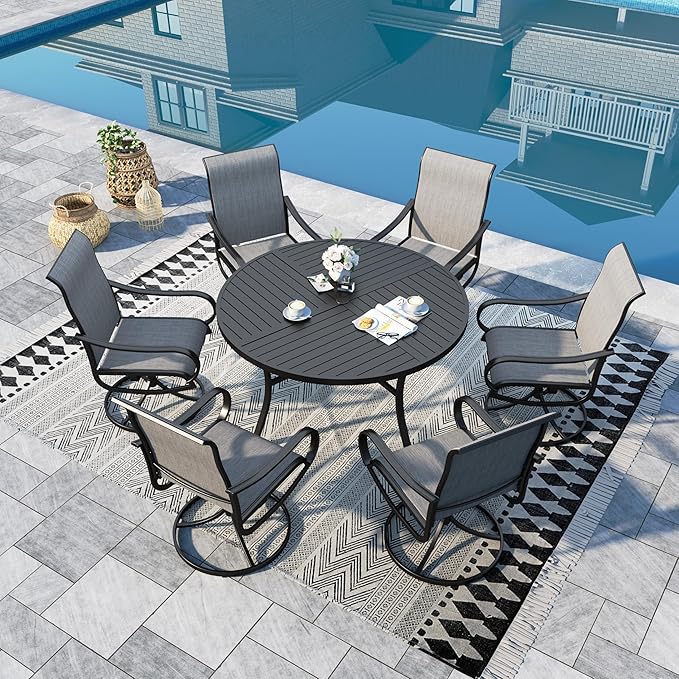 Sophia & William Outdoor Dining Set Patio Dining Set for 6 Round Patio Table and Chairs Set 7 Pieces Patio Set with Swivel Patio Chairs 54" Metal Table for Garden Pool All Weather Grey