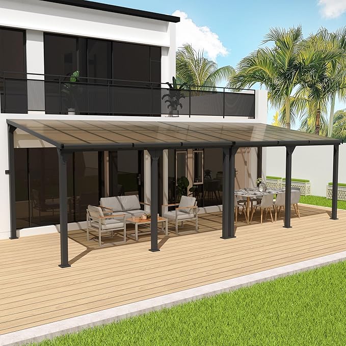 10 * 28FT Pergola,Outdoor Gazebo,Hardtop Lean to Gazebo,Wall Mounted Pergola,Pergolas Gazebos Clearance,Aluminum Frame Pergola,UV Resistant Patio Roof,Patio Awnings for Porch,Lawn,Backyard