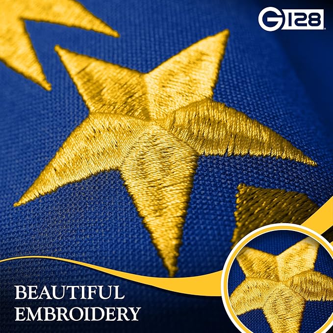 G128 Indiana State Flag | 2x3 Ft | StormFlyer Series Embroidered 220GSM Spun Polyester | Embroidered Design, Indoor/Outdoor, Brass Grommets, Heavy Duty, All Weather