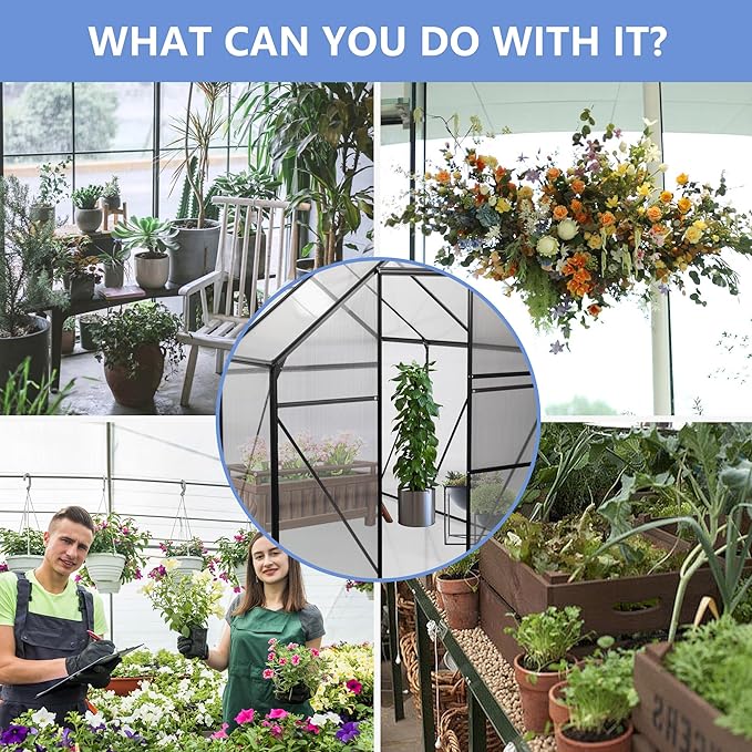 Favfurish 6X6 FT Polycarbonate Greenhouse, All Season Heavy Duty Walk-in Garden Plants Green House for Outdoor Backyard, Raised Base and Anchor Aluminum, Black