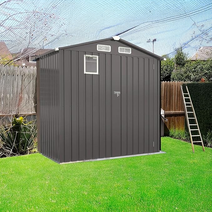 6X3.5 FT Metal Outdoor Storage Shed, Tool Shed with Peaked Roof Watertight w/Window and Lockable Door Compact Metal Tool Room for Garden, Backyard, Patio, Sundries and Bike Storage, Gray