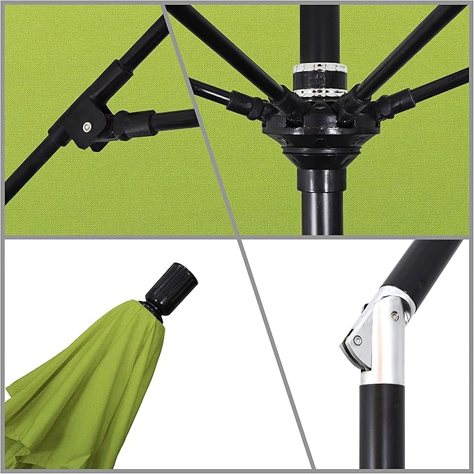 California Umbrella 9' Round Aluminum Pole Fiberglass Rib Market Umbrella, Crank Lift, Collar Tilt, Black Pole, Sunbrella Spectrum Mist