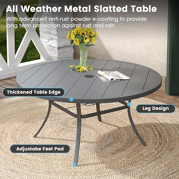 DIFY 9 Pieces Outdoor Patio Dining Set, 8 Grey Textilene Swivel Dining Chairs and 60" Grey Round Metal Dining Table, Outdoor Table and Chairs