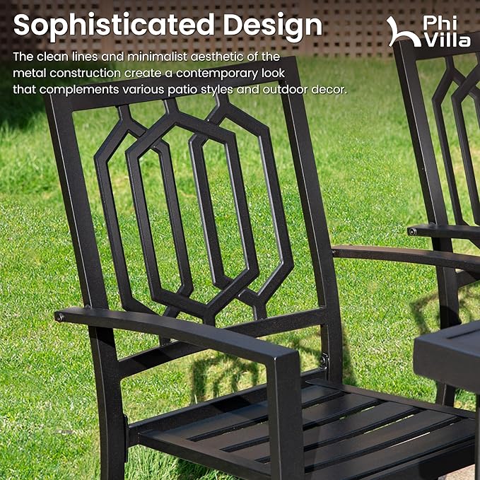 PHI VILLA 7 Pieces Patio Dining Set, Outdoor Dining Table Set for 7 with Stackable Patio Dining Chairs, Patio Table and Chairs Set for Outsides, Black Style 2