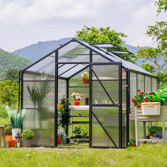 Vego Garden Junior Victorian Greenhouse 8ft – Durable Aluminum Frame with Polycarbonate Panels – All-Season Greenhouse for Backyard or Patio