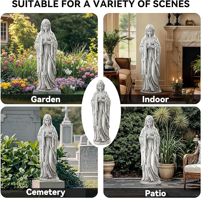Virgin Mary Praying Statue-Large 29.5 Inch Outdoor Religious Statue Made of Magnesium Oxide Stone,Durable Garden Sculpture for Yard Patio Lawn, Brings Peaceful Blessings,Antique White